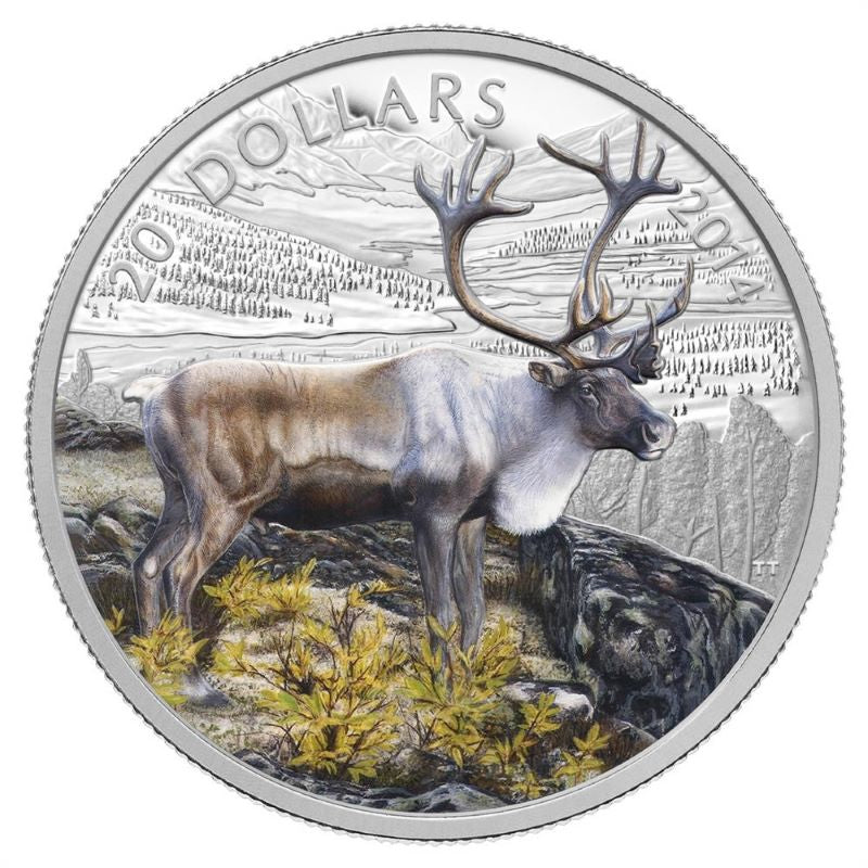 Fine Silver Coin with Colour - The Caribou Reverse