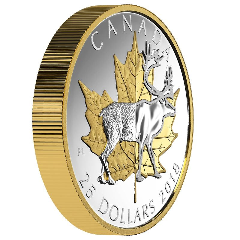 Fine Silver Piedfort Coin with Gold Plating - Timeless Icons: Caribou Edge