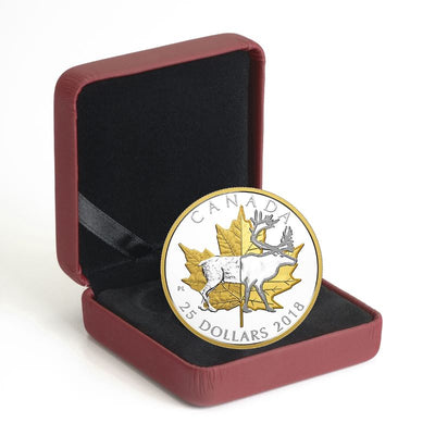 Fine Silver Piedfort Coin with Gold Plating - Timeless Icons: Caribou Packaging