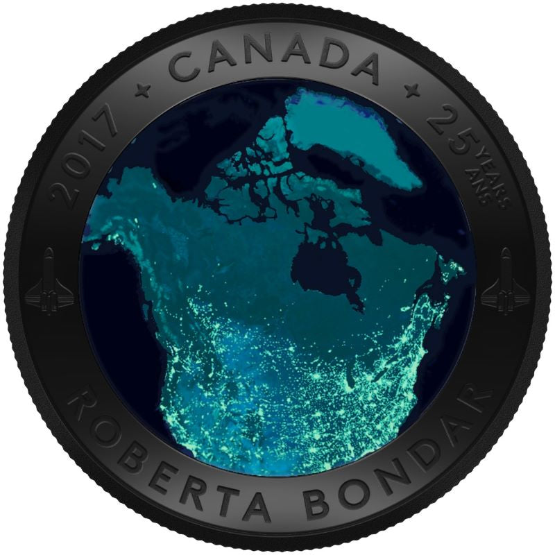 Fine Silver Glow In The Dark Coin with Colour - A View of Canada from Space Glow In The Dark