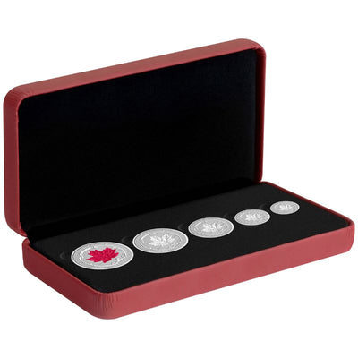 Fine Silver 5 Coin Set with Colour - Silver Maple Leaf Fractional Set Packaging