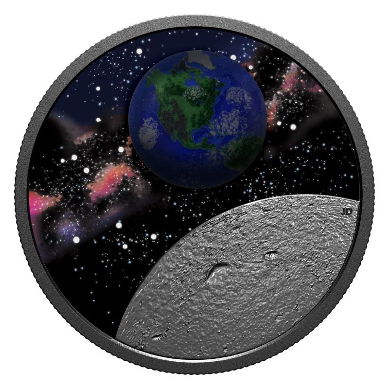 Fine Silver Glow In The Dark Coin with Colour and Recycled Borosilicate Glass - Mother Earth: Our Home Glow In The Dark
