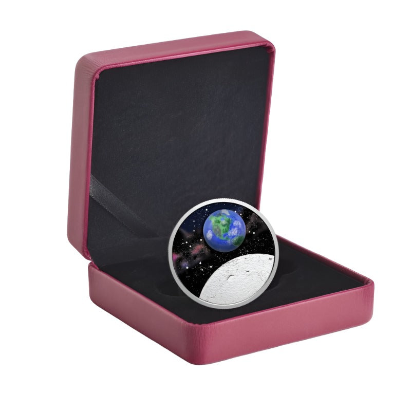 Fine Silver Glow In The Dark Coin with Colour and Recycled Borosilicate Glass - Mother Earth: Our Home Packaging