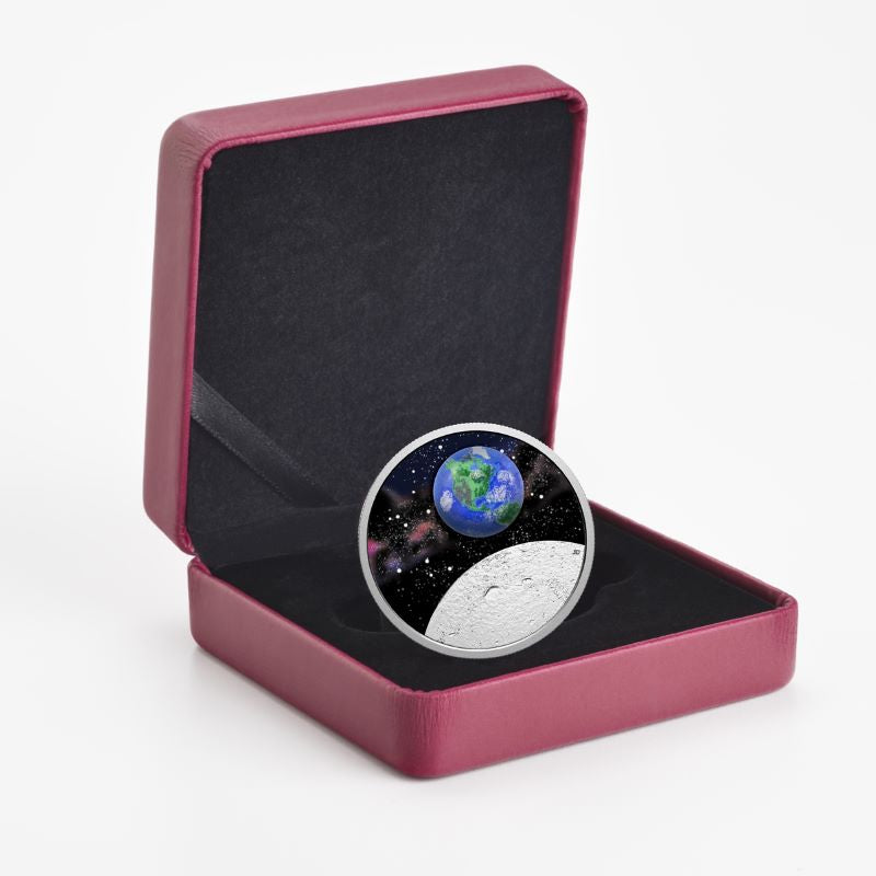 Fine Silver Glow In The Dark Coin with Colour and Recycled Borosilicate Glass - Mother Earth: Our Home Packaging