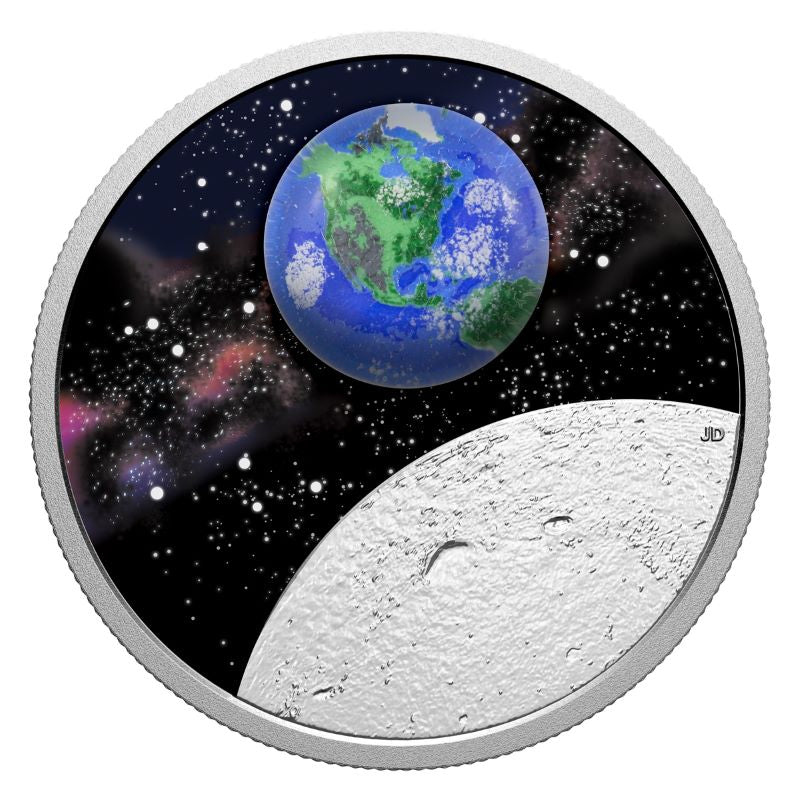 Fine Silver Glow In The Dark Coin with Colour and Recycled Borosilicate Glass - Mother Earth: Our Home Reverse