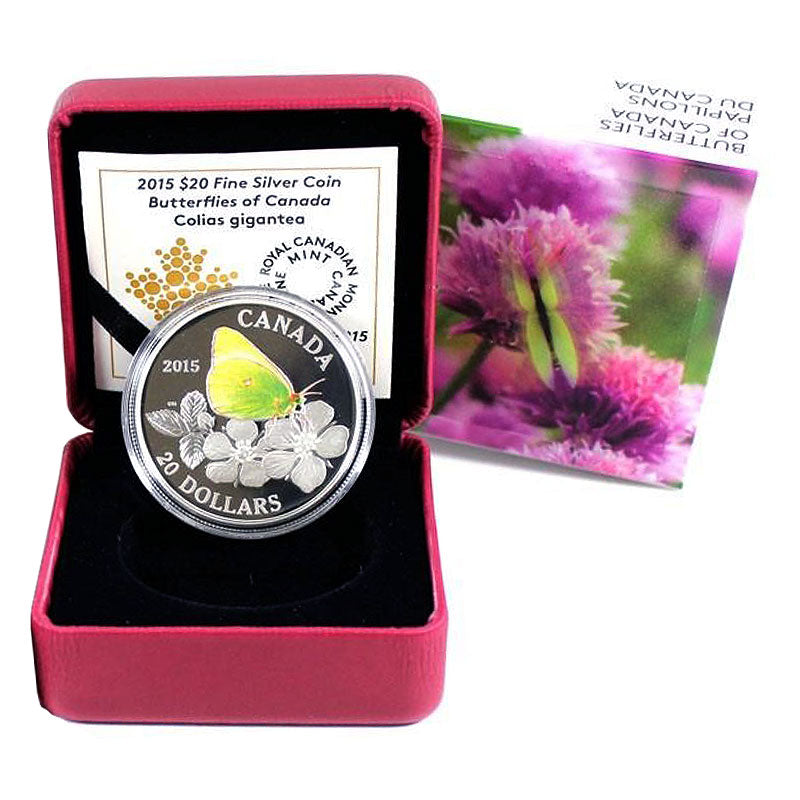 Fine Silver Coin with Colour - Butterflies of Canada: Giant Sulfur Packaging