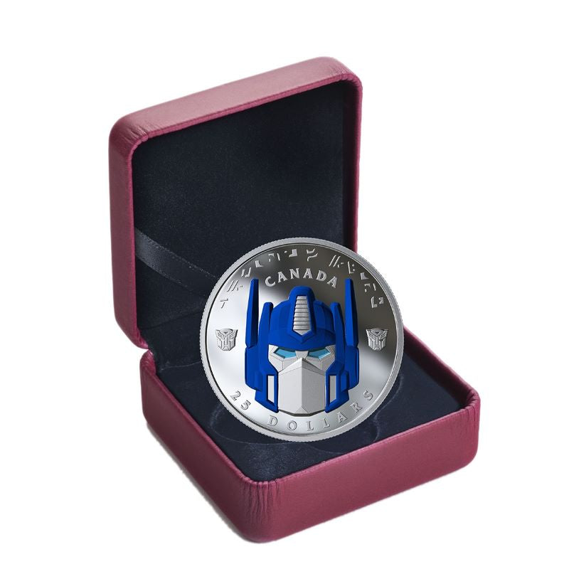 Fine Silver Ultra High Relief Glow In The Dark Coin with Colour - Transformers: Optimus Prime Packaging