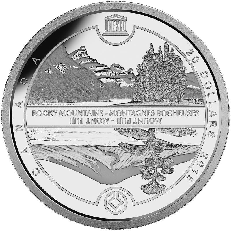 Fine Silver Coin - UNESCO At Home and Abroad: Mount Fuji and Canadian Rockies Reverse