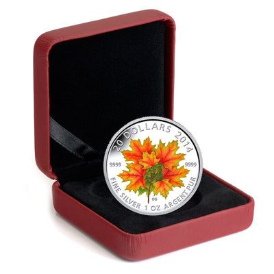 Fine Silver Glow In The Dark Coin with Colour - Maple Leaves Packaging