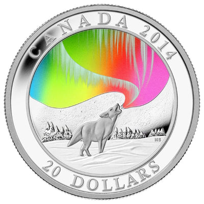 Fine Silver Hologram Coin - A Story of the Northern Lights: Howling Wolf Reverse