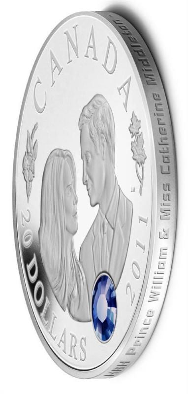 Fine Silver Coin with Swarovski Crystal - H.R.H. Prince William of Wales and Miss Catherine Middleton Detailed Edge