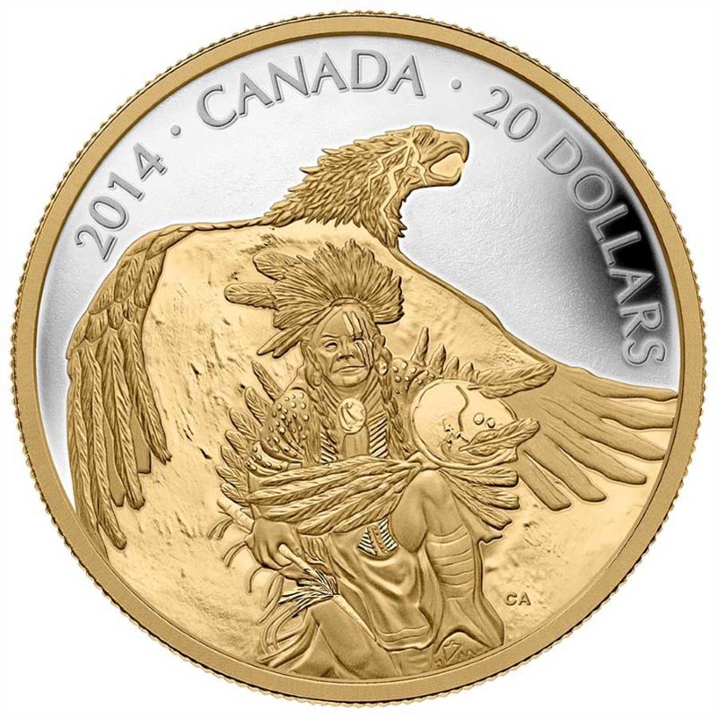 Fine Silver Coin with Gold Plating - Nanaboozhoo and the Thunderbird Reverse