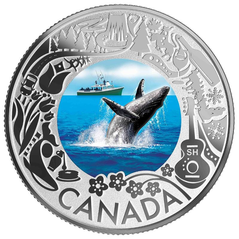 Fine Silver Coin with Colour - Celebrating Canadian Fun and Festivities: Whale Watching Reverse