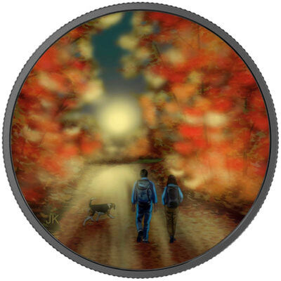 Fine Silver Glow In The Dark Coin with Colour - Great Canadian Outdoors: Nature Walk at Sunrise Glow In The Dark