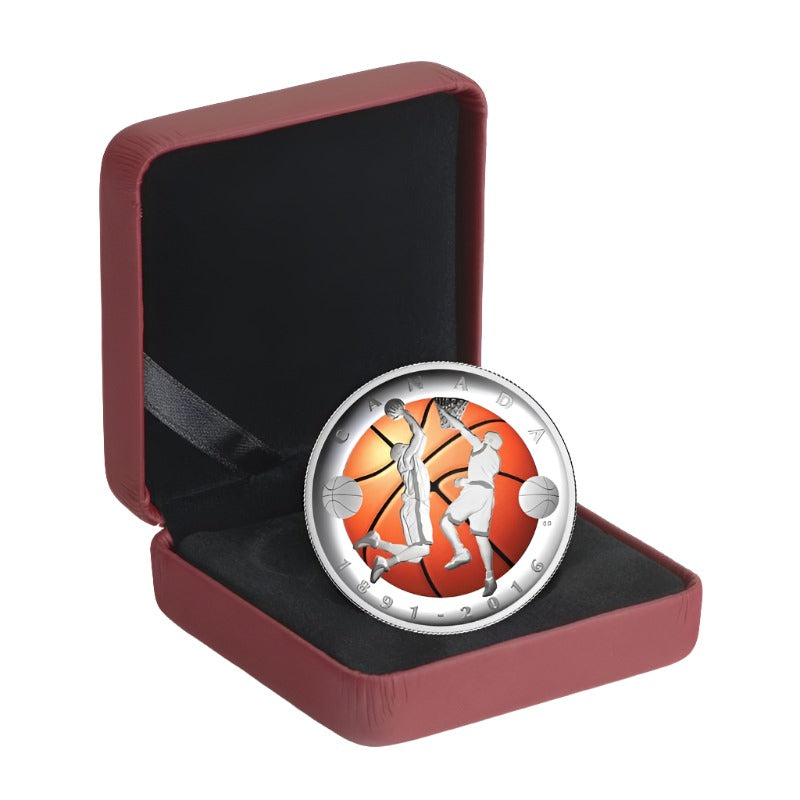 Fine Silver Coin with Colour - 125th Anniversary of the Invention of Basketball Packaging