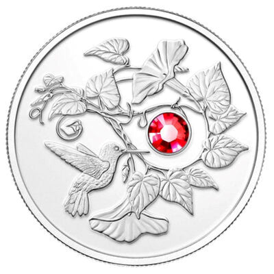 Fine Silver Coin with Swarovski Crystal - Hummingbird with Morning Glory Reverse