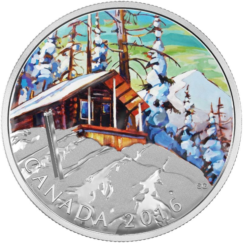 Fine Silver Coin with Colour - Canadian Landscapes Series: Ski Chalet Reverse