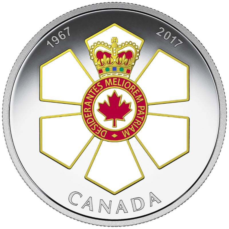 Fine Silver Coin with Colour - Canadian Honours: 50th Anniversary of the Order of Canada Reverse