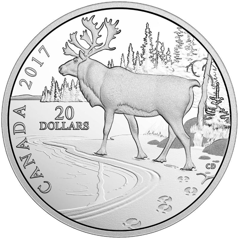 Fine Silver Coin - Paw Prints On The Edge: Woodland Caribou Reverse