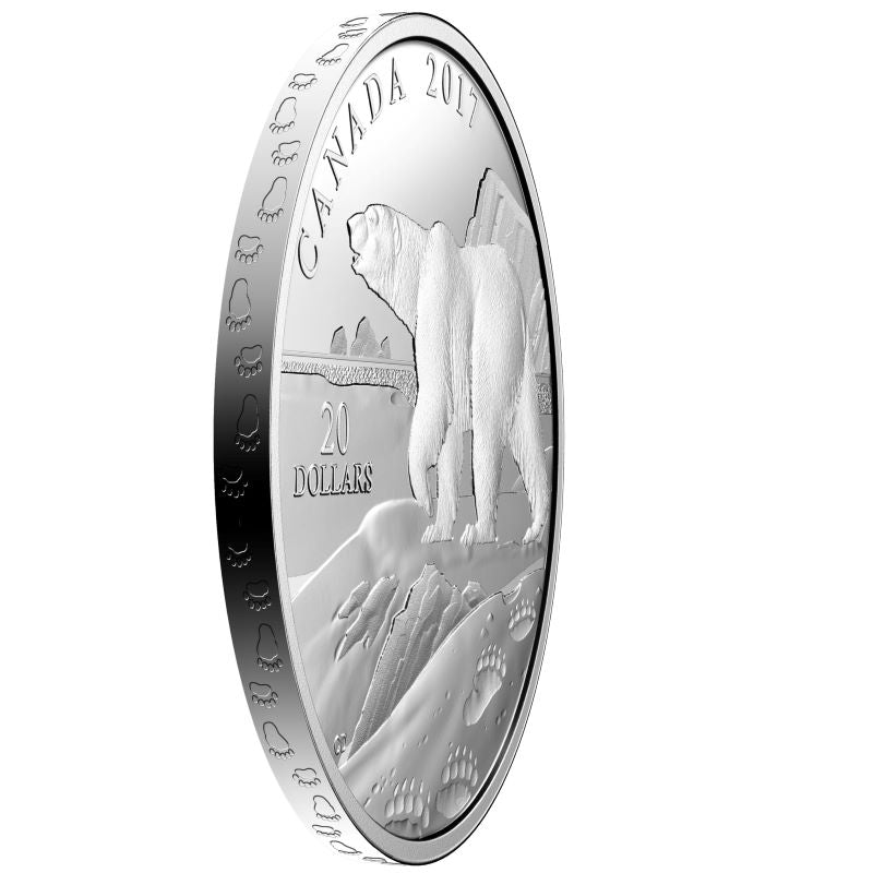 Fine Silver Coin - Paw Prints On The Edge: Polar Bear Edge Detail