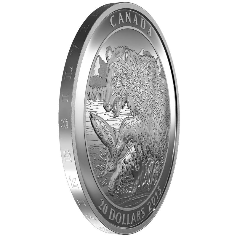 Fine Silver Coin - Grizzly Bear: The Catch Edge Detail