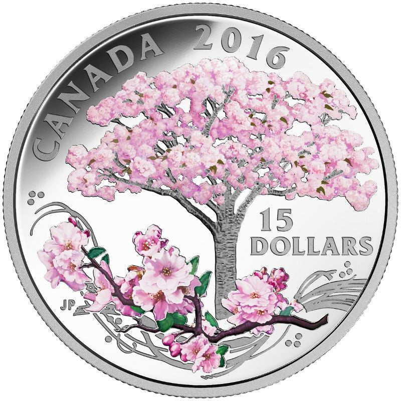 Fine Silver Coin with Colour - Cherry Blossoms Reverse