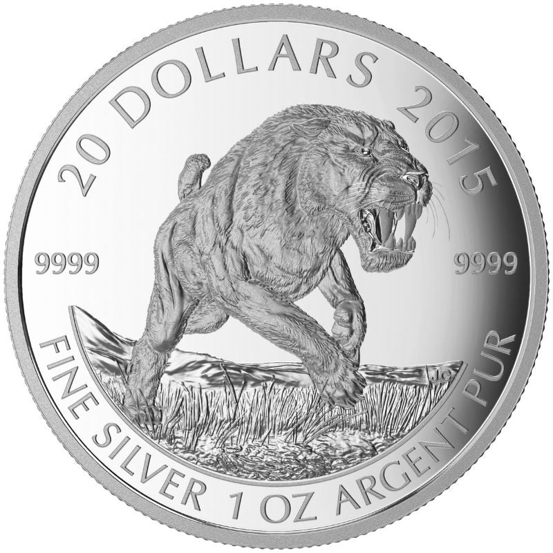 Fine Silver Coin - Prehistoric Animals: American Scimatar Sabre-Tooth Cat Reverse