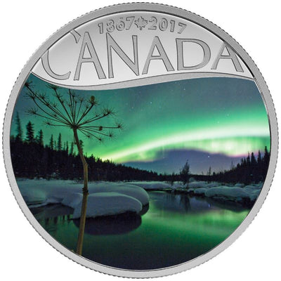 Fine Silver 13 Coin Set with Colour - Celebrating Canada's 150th: Aurora Borealis at McIntyre Creek Reverse