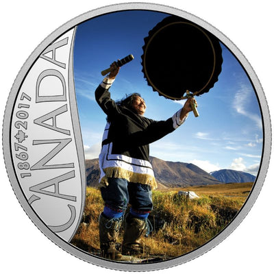 Fine Silver Coin with Colour - Celebrating Canada's 150th: Drum Dancing Reverse