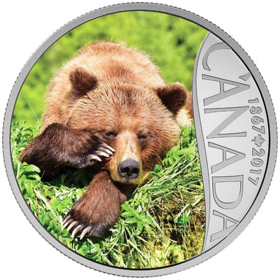 Fine Silver Coin with Colour - Celebrating Canada's 150th: Grizzly Bear Reverse