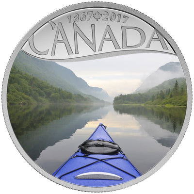 Fine Silver 13 Coin Set with Colour - Celebrating Canada's 150th: Kayaking On the River Reverse