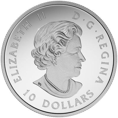 Fine Silver Coin with Colour - Celebrating Canada's 150th: Aurora Borealis at McIntyre Creek Obverse
