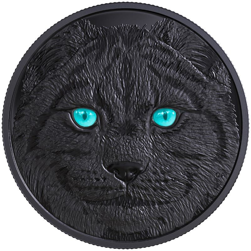 Fine Silver Glow In The Dark Coin with Colour - In the Eyes of the Lynx Reverse