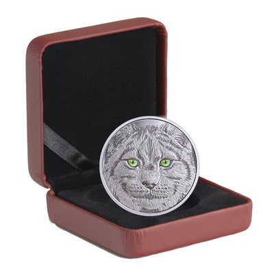 Fine Silver Glow In The Dark Coin with Colour - In the Eyes of the Lynx Packaging