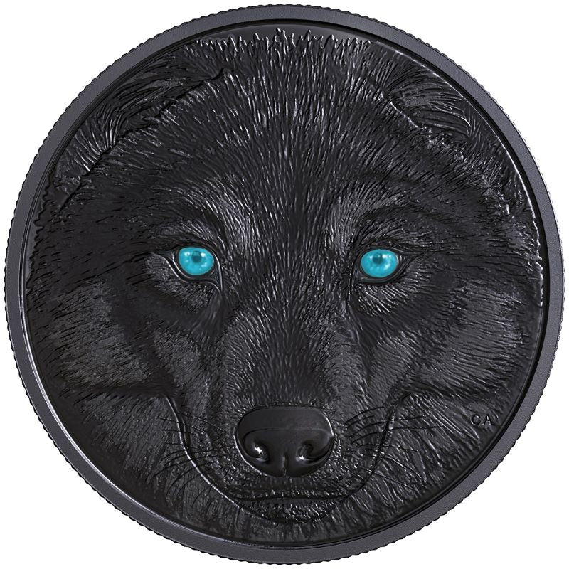 Fine Silver Glow In The Dark Coin with Colour - In the Eyes of the Wolf Reverse