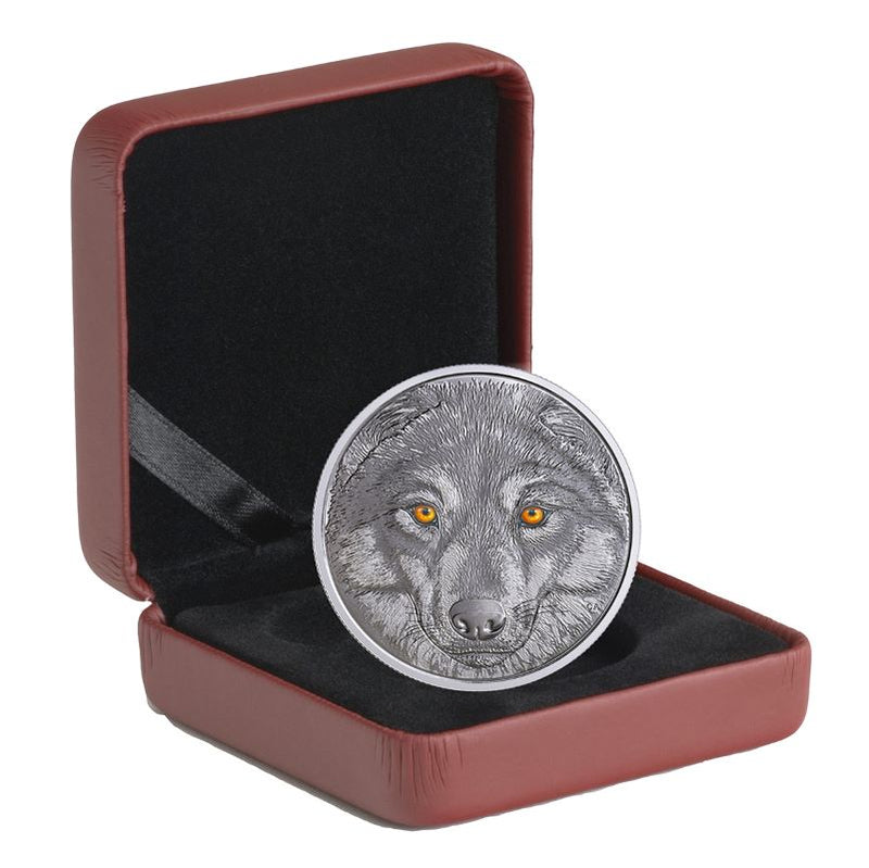 Fine Silver Glow In The Dark Coin with Colour - In the Eyes of the Wolf Packaging
