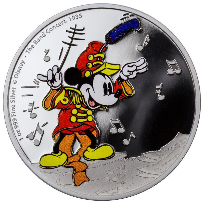 Fine Silver Coin with Colour - Mickey Through the Ages: The Band Concert Reverse