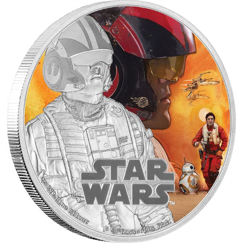 Fine Silver Coin with Colour – Star Wars: The Force Awakens - Poe Dameron Reverse