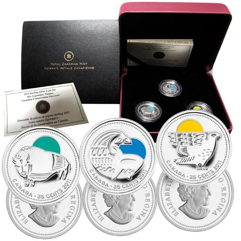 Sterling Silver 3 Coin Set with Colour - Our Legendary Nature: Canadian Conservation Successes