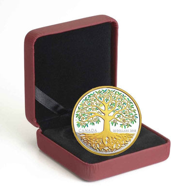 Fine Silver Coin with Gold Plating and Colour - Tree of Life Packaging