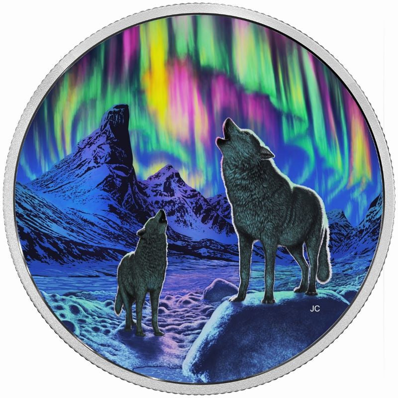 Fine Silver Glow In The Dark Coin - Northern Lights In the Moonlight Reverse