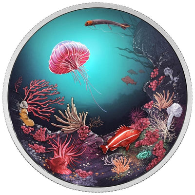 Fine Silver Glow In the Dark Coin - Illuminated Underwater Reef Reverse