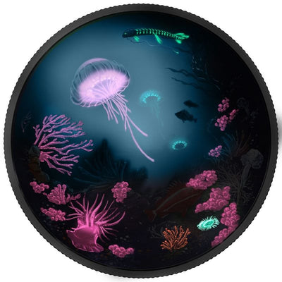 Fine Silver Glow In the Dark Coin - Illuminated Underwater Reef Glow In The Dark