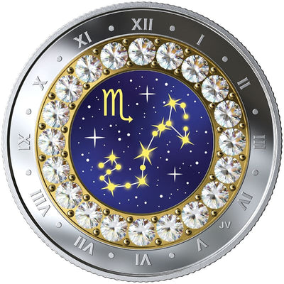 Fine Silver Coin with Colour and Swarovski Element - Zodiac Series: Scorpio Reverse