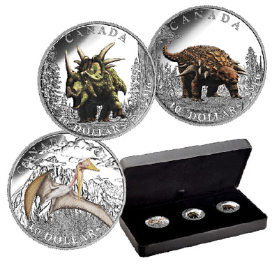 Fine Silver 3 Coin Set with Colour - Day of the Dinosaurs