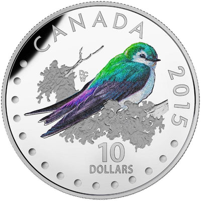 Fine Silver 5 Coin Set with Colour - Colourful Songbirds of Canada: The Violet Green Swallow Reverse