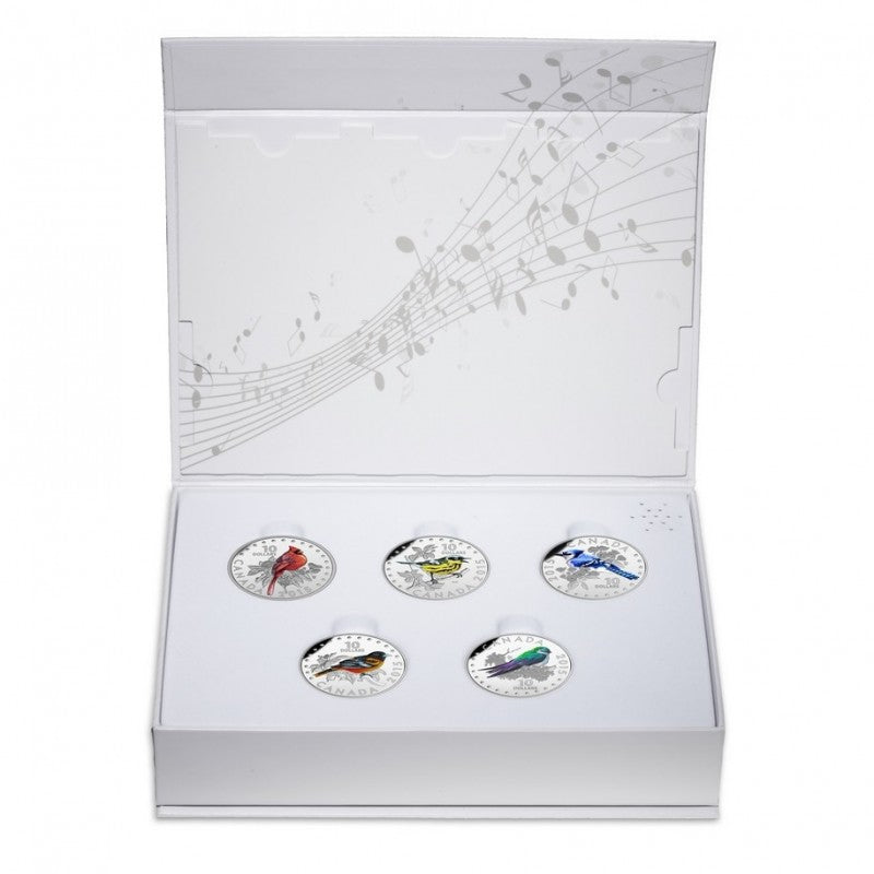 Fine Silver 5 Coin Set with Colour - Colourful Songbirds of Canada Packaging