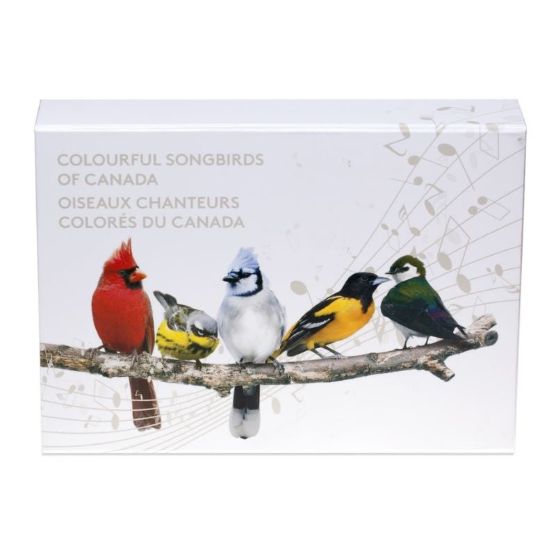 Fine Silver 5 Coin Set with Colour - Colourful Songbirds of Canada Packaging