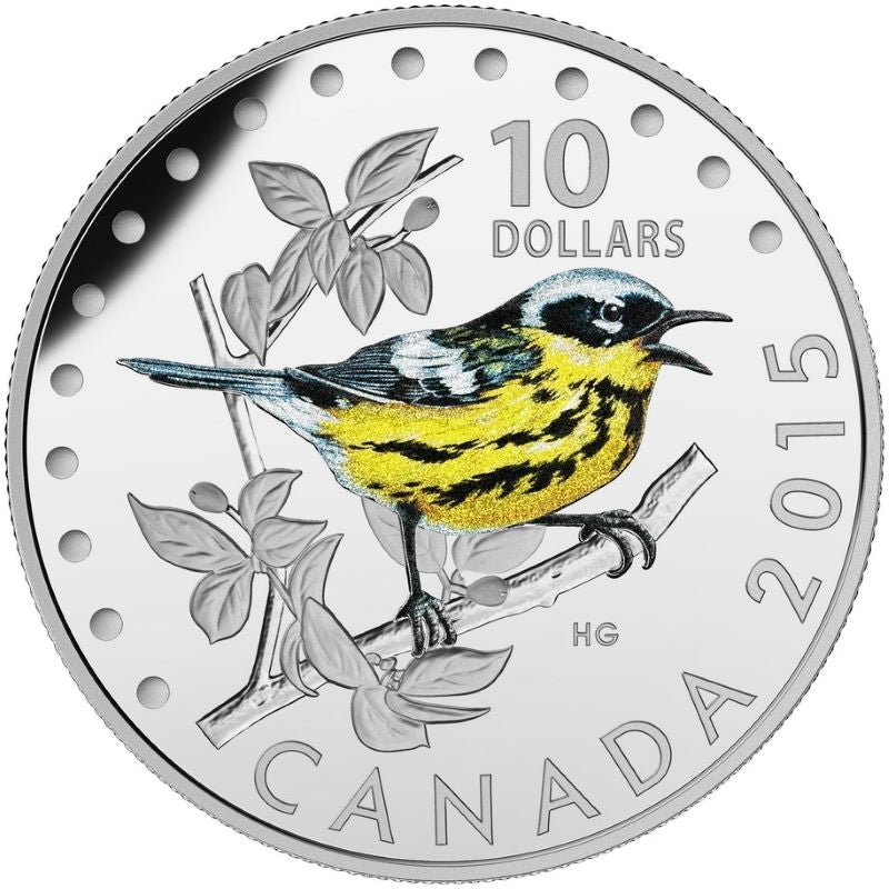 Fine Silver 5 Coin Set with Colour - Colourful Songbirds of Canada: The Magnolia Warbler Reverse