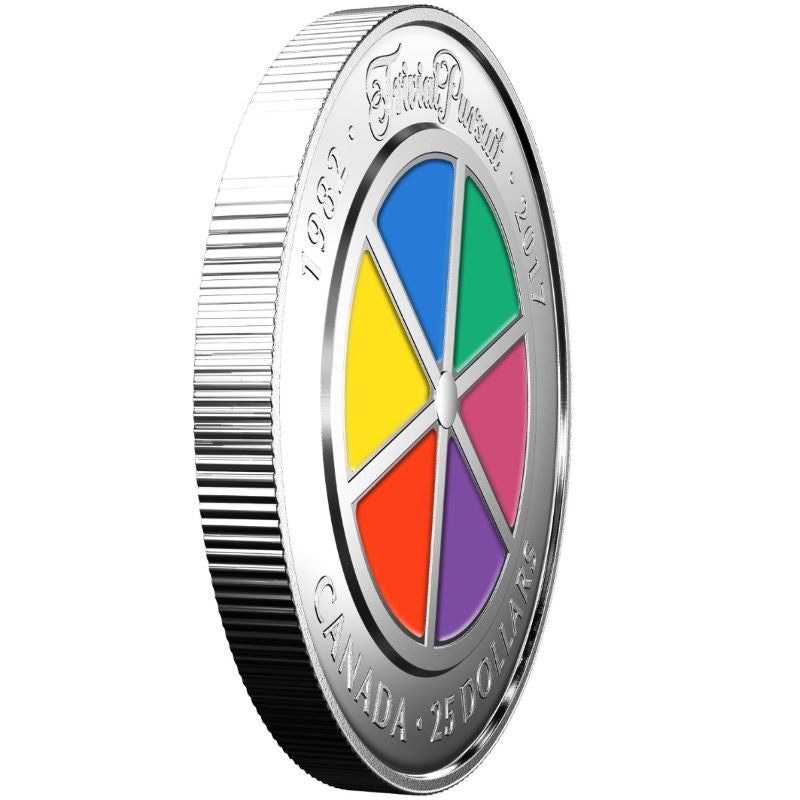Fine Silver Piedfort Coin with Colour- 35th Anniversary of Trivial Pursuit Edge Detail